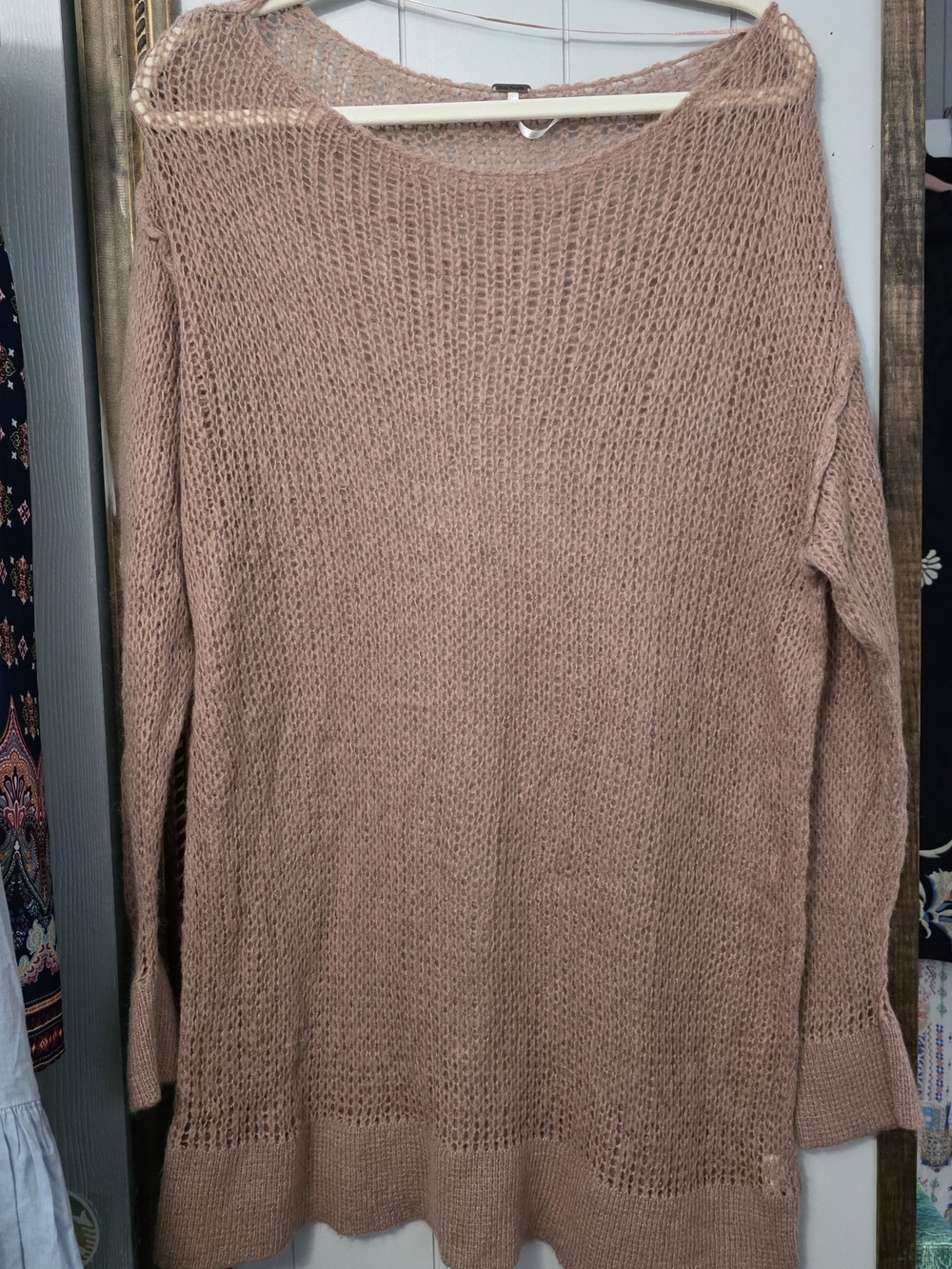 Free People Dusty Rose Loose Knit Scoop Neck Thin Sweater
